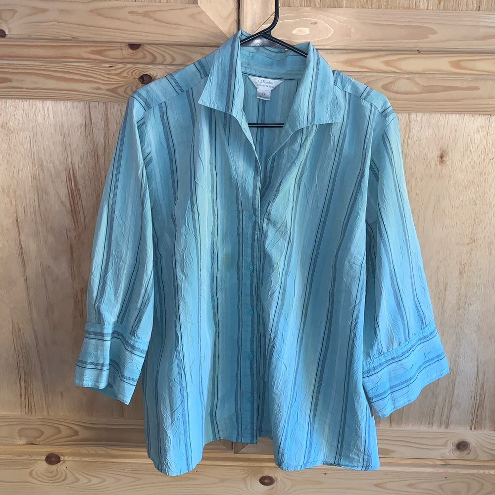 CJ Banks by Christopher & Banks blue striped button front blouse/shirt size 1X